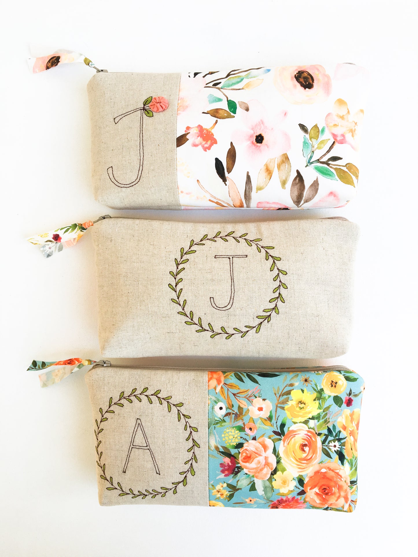 Floral Monogram Cosmetic Bags
